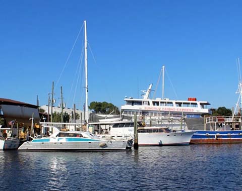 A view of the harbor with boats in it
