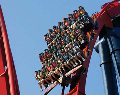 People on a rollercoaster