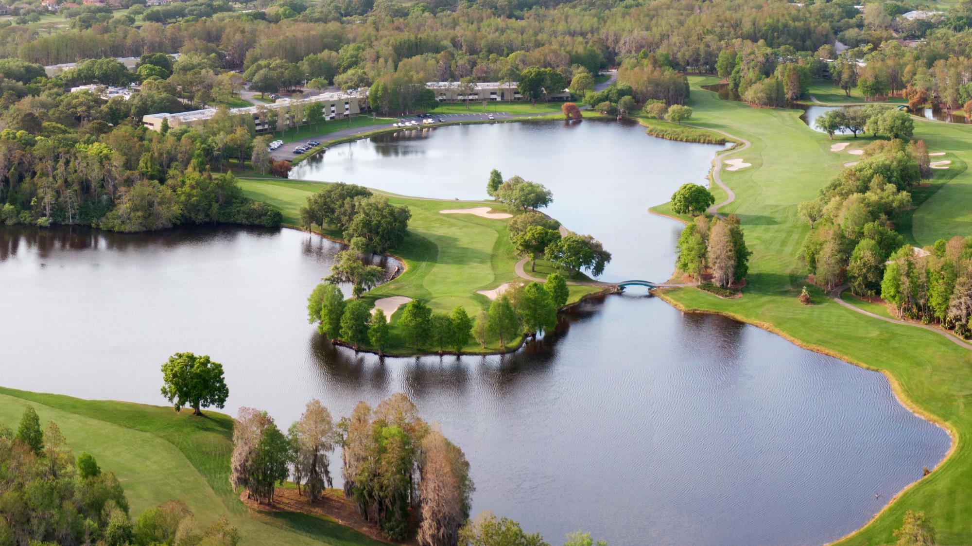 an aerial shot of the golf course